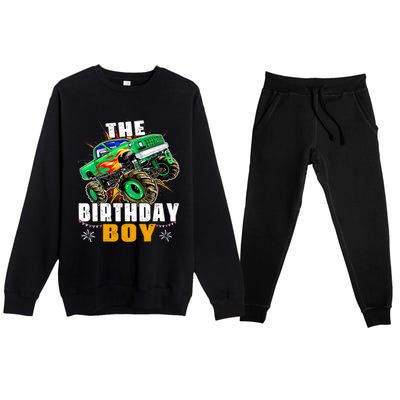 Monster Truck Family Matching The Birthday Boy Premium Crewneck Sweatsuit Set