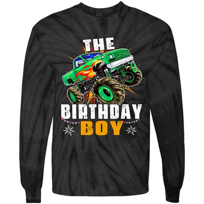 Monster Truck Family Matching The Birthday Boy Tie-Dye Long Sleeve Shirt