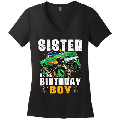 monster truck family matching sister of the birthday Women's V-Neck T-Shirt