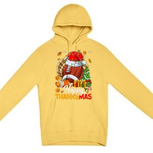 Merry Thanksmas Football Santa Hat Thanksgiving Christmas Premium Pullover Hoodie