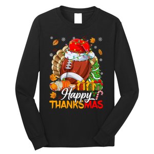 Merry Thanksmas Football Santa Hat Thanksgiving Christmas Long Sleeve Shirt