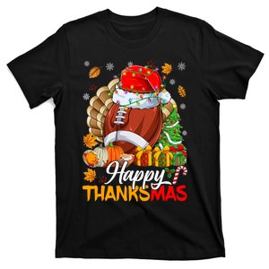 Merry Thanksmas Football Santa Hat Thanksgiving Christmas T-Shirt