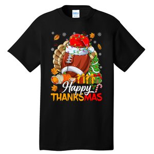 Merry Thanksmas Football Santa Hat Thanksgiving Christmas Tall T-Shirt