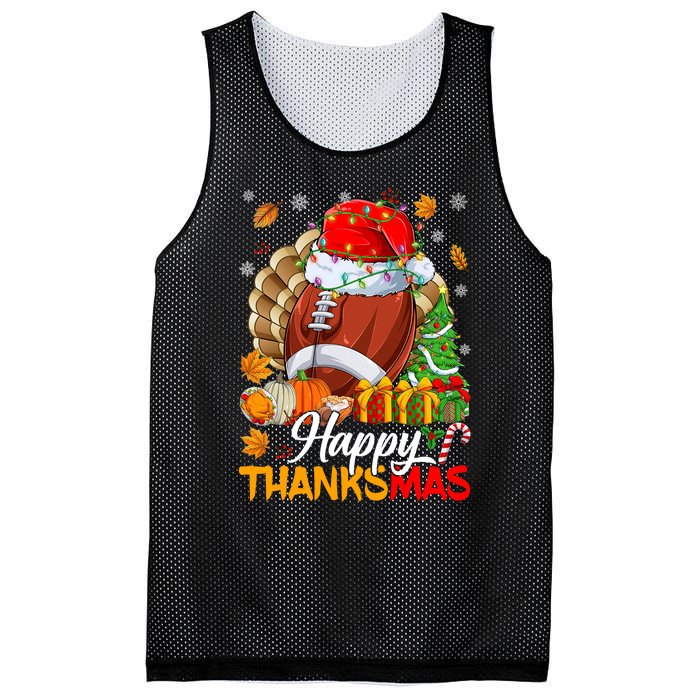 Merry Thanksmas Football Santa Hat Thanksgiving Christmas Mesh Reversible Basketball Jersey Tank