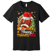 Merry Thanksmas Football Santa Hat Thanksgiving Christmas Premium T-Shirt