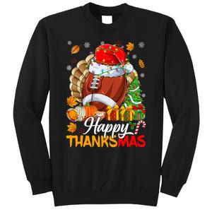 Merry Thanksmas Football Santa Hat Thanksgiving Christmas Tall Sweatshirt