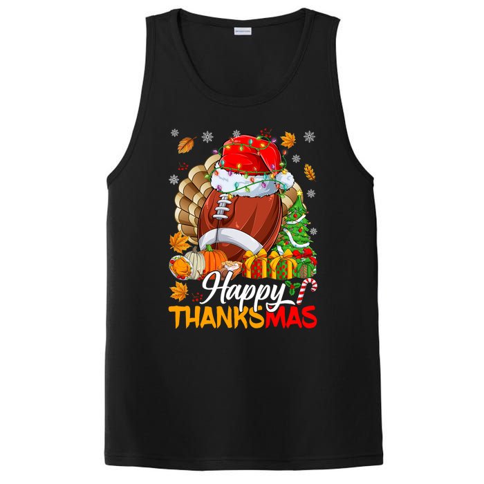 Merry Thanksmas Football Santa Hat Thanksgiving Christmas PosiCharge Competitor Tank