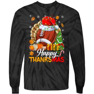 Merry Thanksmas Football Santa Hat Thanksgiving Christmas Tie-Dye Long Sleeve Shirt