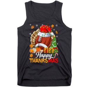 Merry Thanksmas Football Santa Hat Thanksgiving Christmas Tank Top