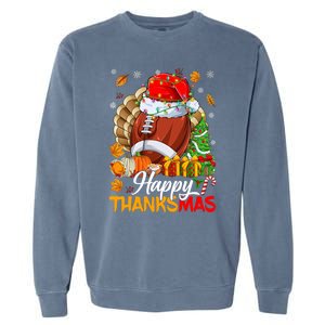 Merry Thanksmas Football Santa Hat Thanksgiving Christmas Garment-Dyed Sweatshirt