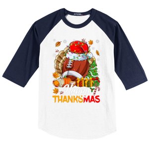 Merry Thanksmas Football Santa Hat Thanksgiving Christmas Baseball Sleeve Shirt