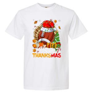 Merry Thanksmas Football Santa Hat Thanksgiving Christmas Garment-Dyed Heavyweight T-Shirt