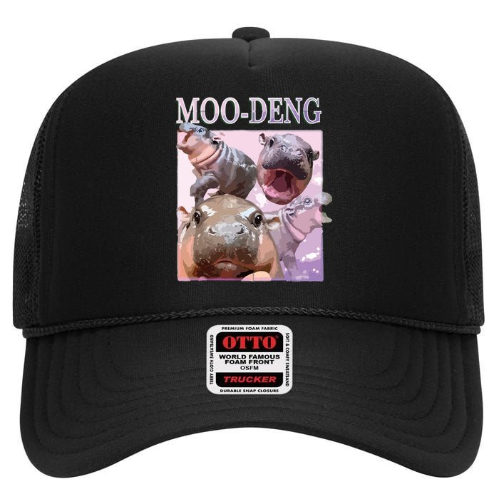 Moodeng The Famous Baby Pigmy Hippo Moodeng High Crown Mesh Back Trucker Hat