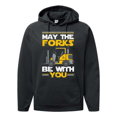 May The Forks Be With You Forklift Operator Performance Fleece Hoodie