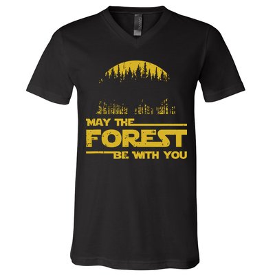 May The Forest Be With You Camping Gifts Scifi Nerd V-Neck T-Shirt
