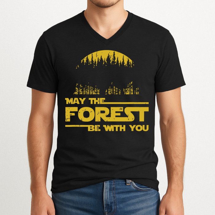 May The Forest Be With You Camping Gifts Scifi Nerd V-Neck T-Shirt