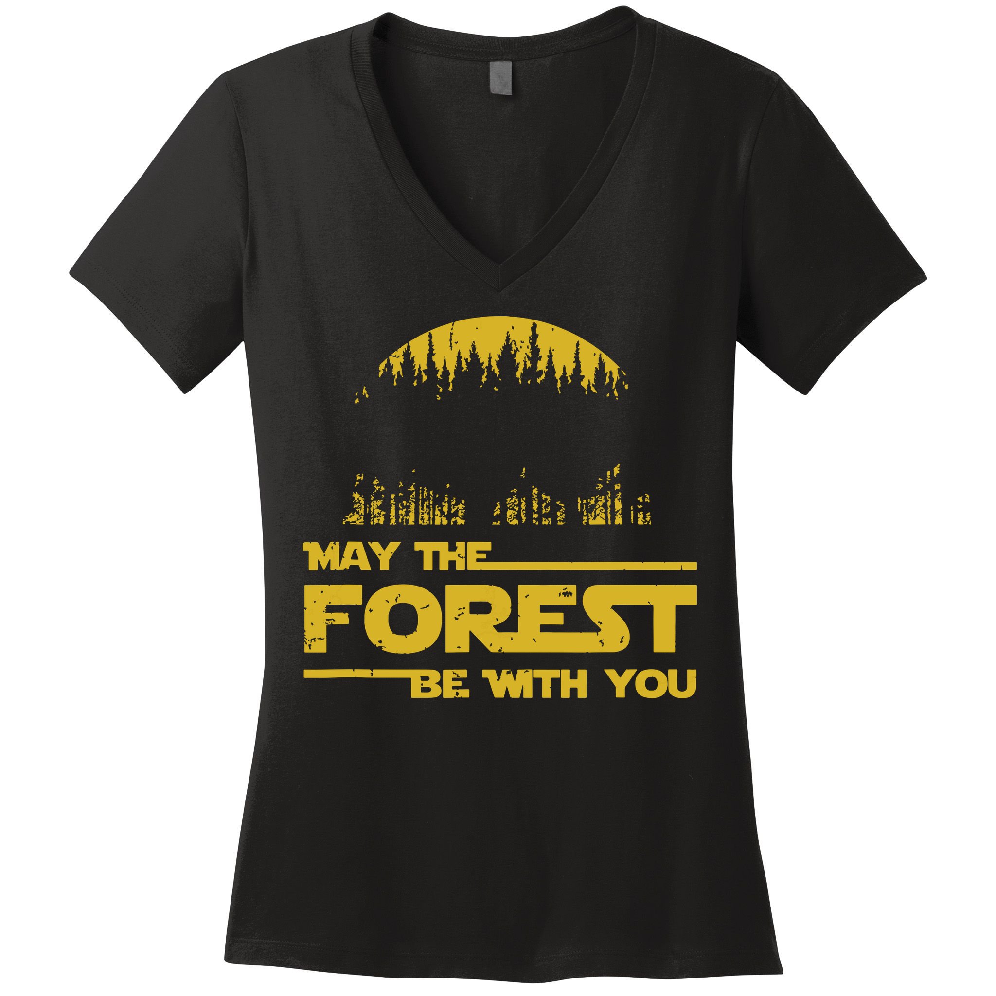 May The Forest Be With You Camping Gifts Scifi Nerd Women's V-Neck T-Shirt