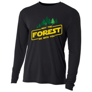 May The Forest Be With You Funny Earth Day Camping Space Pun Cooling Performance Long Sleeve Crew