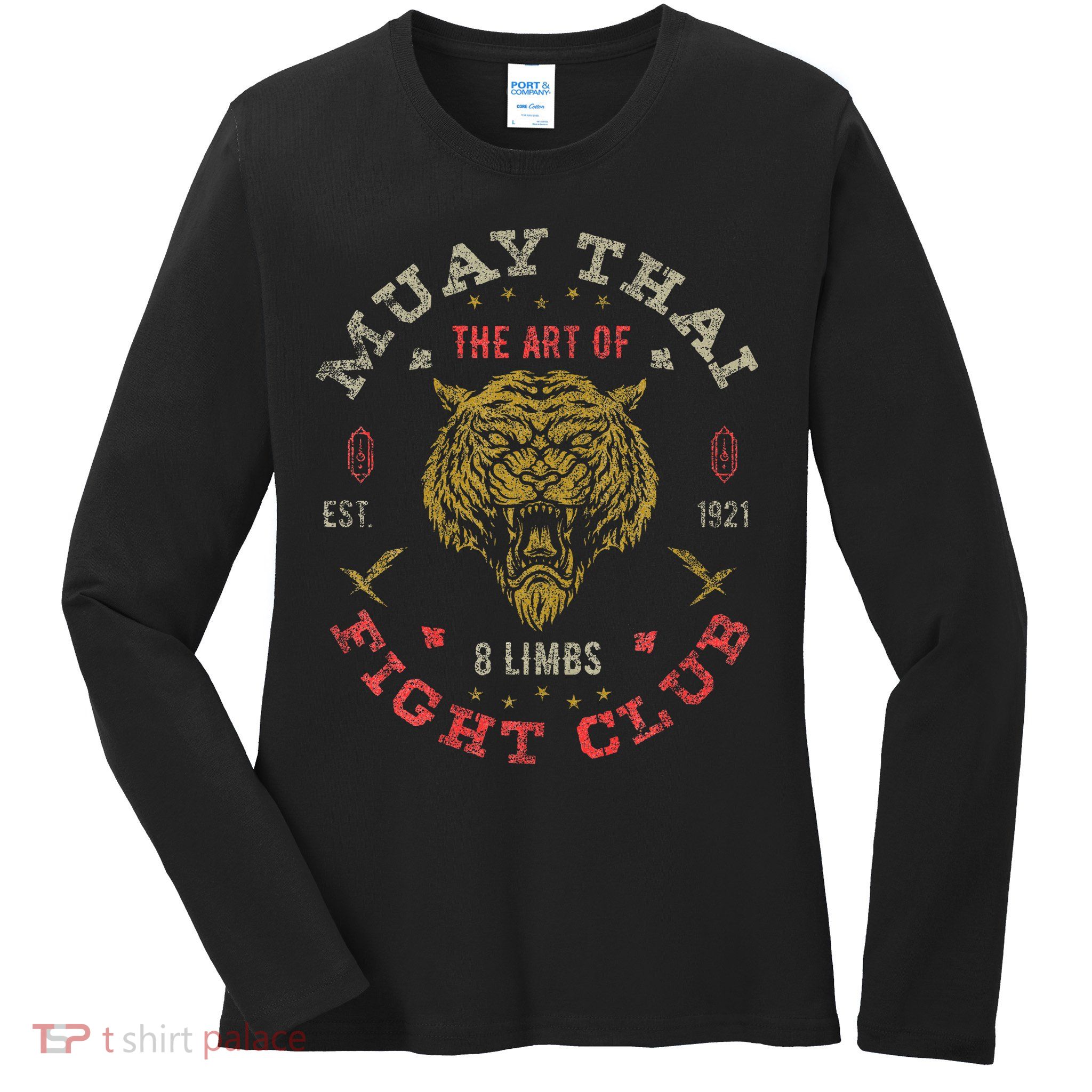 Muay Thai Fighter Vintage Twin Tiger Art Of 8 Limbs Ladies Long Sleeve Shirt