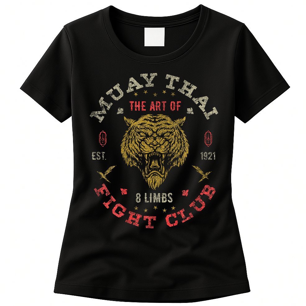 Muay Thai Fighter Vintage Twin Tiger Art Of 8 Limbs Womens T-Shirt