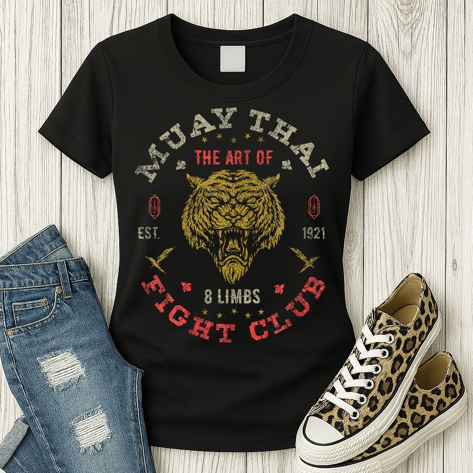 Muay Thai Fighter Vintage Twin Tiger Art Of 8 Limbs Womens T-Shirt