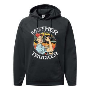 Mother Trucker Female CDL Semi Truck Driver Performance Fleece Hoodie