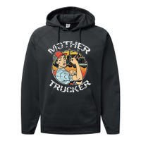 Mother Trucker Female CDL Semi Truck Driver Performance Fleece Hoodie