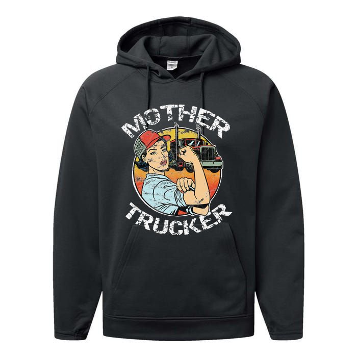 Mother Trucker Female CDL Semi Truck Driver Performance Fleece Hoodie