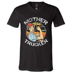 Mother Trucker Female CDL Semi Truck Driver V-Neck T-Shirt