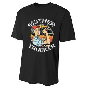 Mother Trucker Female CDL Semi Truck Driver Performance Sprint T-Shirt