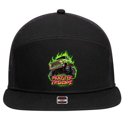 Monster Truck For Kids Monster Truck Vintage Retro 7 Panel Mesh Trucker Snapback Hat