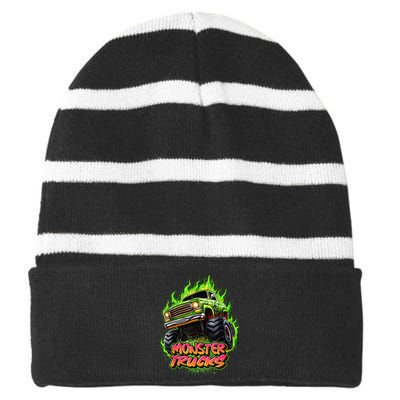 Monster Truck For Kids Monster Truck Vintage Retro Striped Beanie with Solid Band