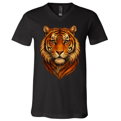Majestic Tiger Face – Hyper Detailed Wild Animal Art V-Neck T-Shirt