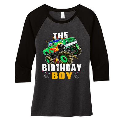 Monster Truck Family Matching The Birthday Women's Tri-Blend 3/4-Sleeve Raglan Shirt