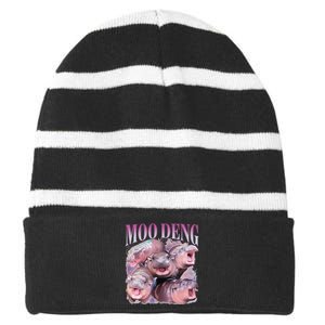 Moodeng The Famous Baby Pigmy Hippo Moodeng Gift Striped Beanie with Solid Band