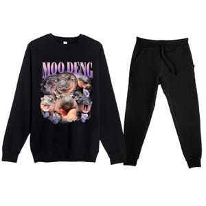 Moodeng The Famous Baby Pigmy Hippo Moodeng Funny Crew Premium Crewneck Sweatsuit Set