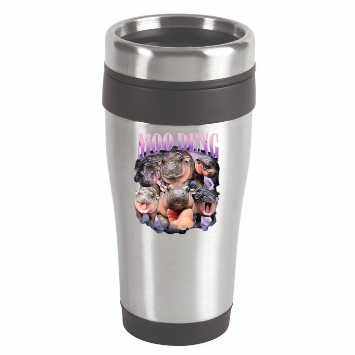 Moodeng The Famous Baby Pigmy Hippo Moodeng Funny Crew 16oz Travel Tumbler