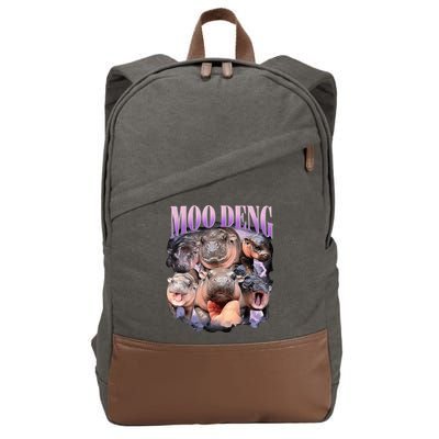 Moodeng The Famous Baby Pigmy Hippo Moodeng Funny Crew Cotton Canvas Backpack
