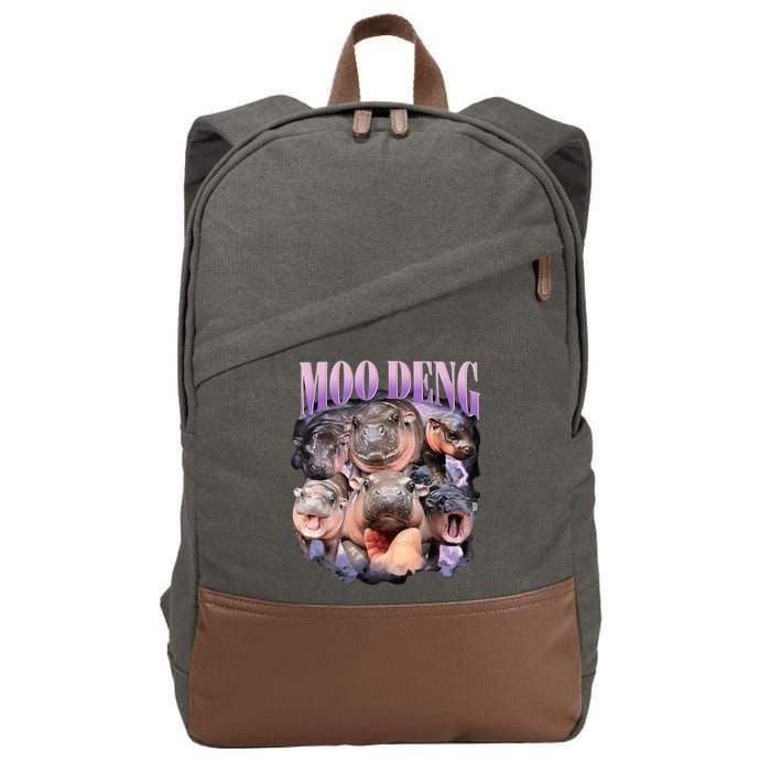 Moodeng The Famous Baby Pigmy Hippo Moodeng Funny Crew Cotton Canvas Backpack