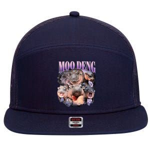 Moodeng The Famous Baby Pigmy Hippo Moodeng Funny Crew 7 Panel Mesh Trucker Snapback Hat