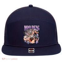 Moodeng The Famous Baby Pigmy Hippo Moodeng Funny Crew 7 Panel Mesh Trucker Snapback Hat