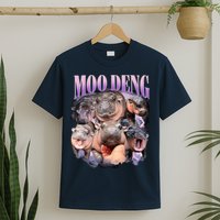 Moodeng The Famous Baby Pigmy Hippo Moodeng Funny Crew T-Shirt