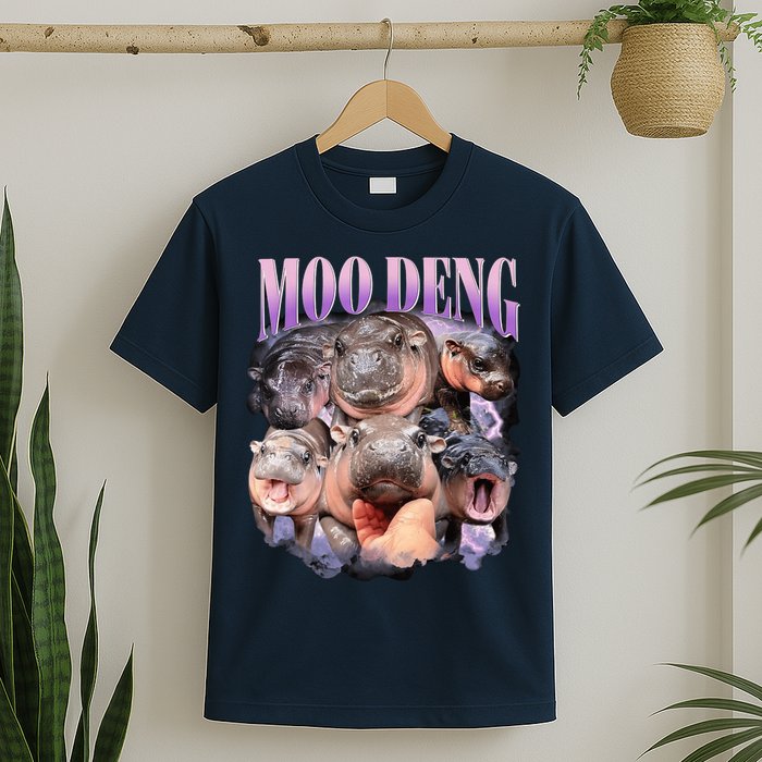 Moodeng The Famous Baby Pigmy Hippo Moodeng Funny Crew T-Shirt