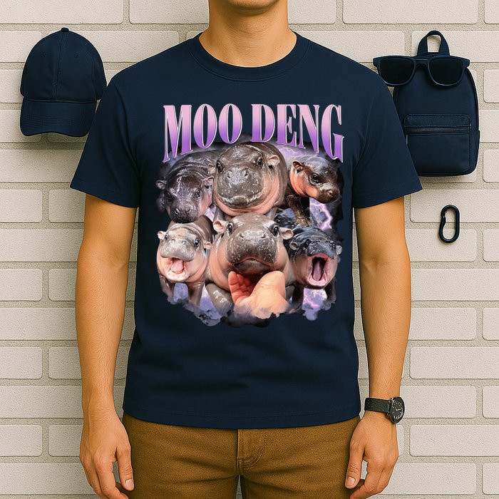 Moodeng The Famous Baby Pigmy Hippo Moodeng Funny Crew T-Shirt