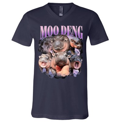 Moodeng The Famous Baby Pigmy Hippo Moodeng Funny Crew V-Neck T-Shirt