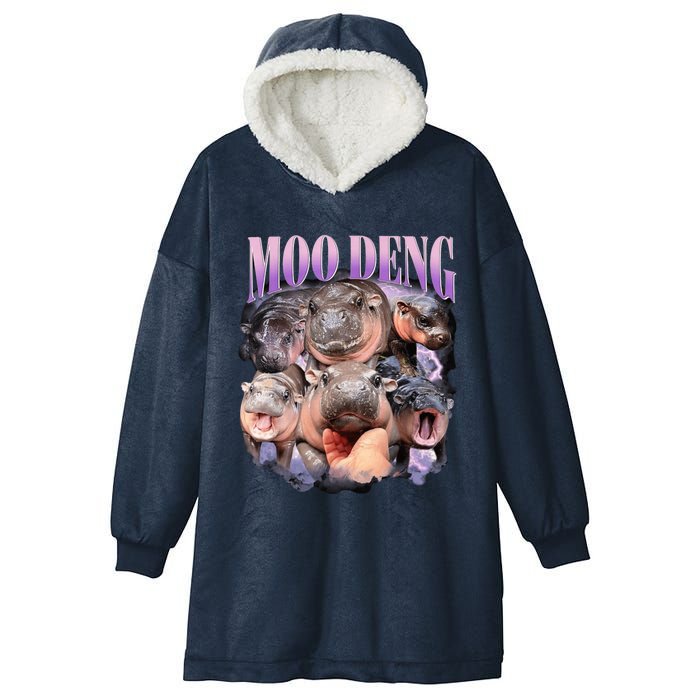 Moodeng The Famous Baby Pigmy Hippo Moodeng Funny Crew Hooded Wearable Blanket