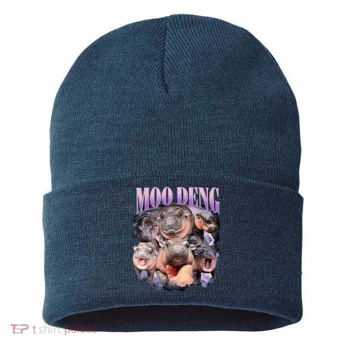 Moodeng The Famous Baby Pigmy Hippo Moodeng Funny Crew Sustainable Knit Beanie