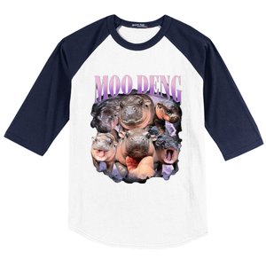 Moodeng The Famous Baby Pigmy Hippo Moodeng Funny Crew Baseball Sleeve Shirt