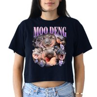 Moodeng The Famous Baby Pigmy Hippo Moodeng Funny Crew Crop Top