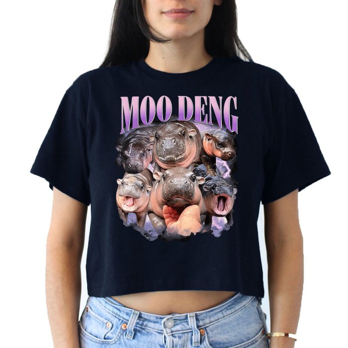 Moodeng The Famous Baby Pigmy Hippo Moodeng Funny Crew Crop Top